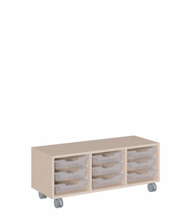 K Regal 105 x 42,5 cm, fahrbar, 9 ErgoTray Boxen M